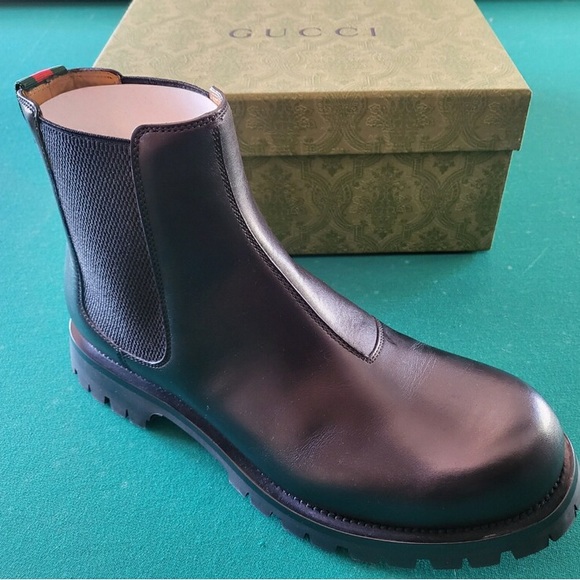 Gucci Kyra Chelsea Web Stripe Lug Dole Boots size 10.5 - Picture 1 of 8